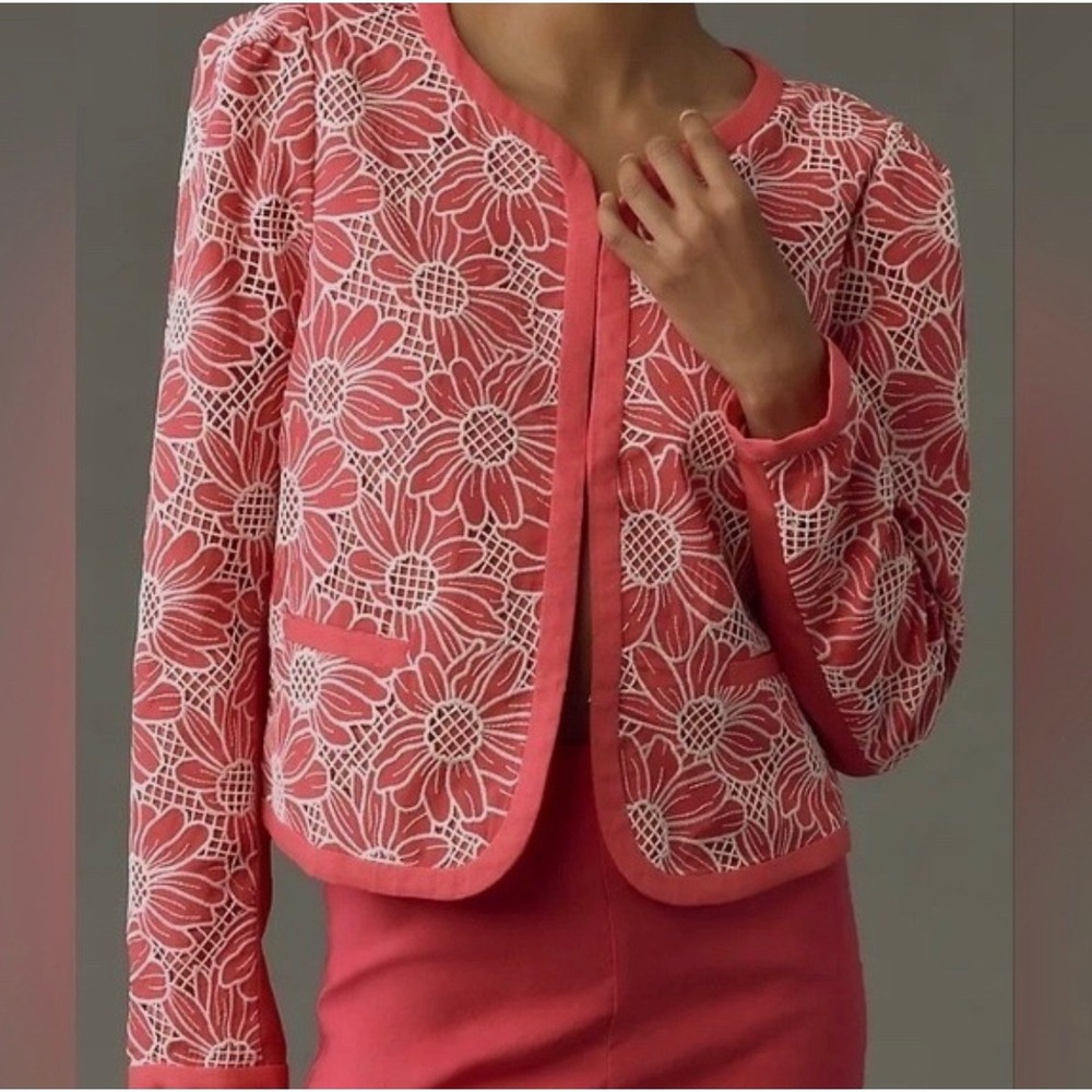 NWT Dolan Left Coast Anthropologie Pink White Floral Lace Open Jacket S ($148)‎
